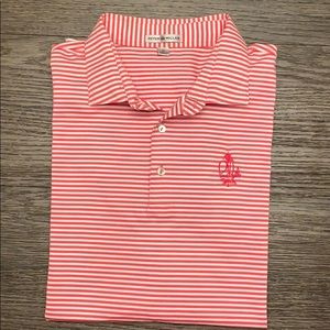 Peter Millar Orange & White Stripe Golf Shirt